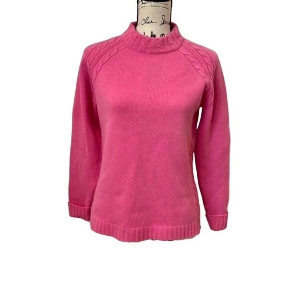 Ann Taylor Pink turtleneck cable sweater sm